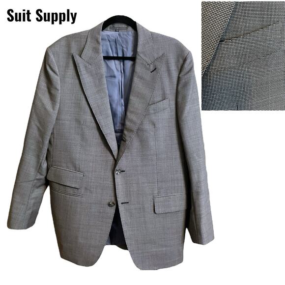SUITSUPPLY JACKET Men's Size 44 Vitale Barberis Canonico Gray Black Wool 2 Vent - Picture 1 of 12